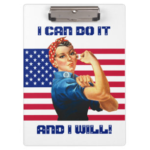 Rosie the Riveter with US Flag Custom Text Klemmbrett