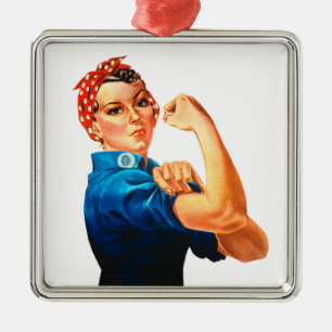 Rosie The Riveter WWII-Plakat Silbernes Ornament