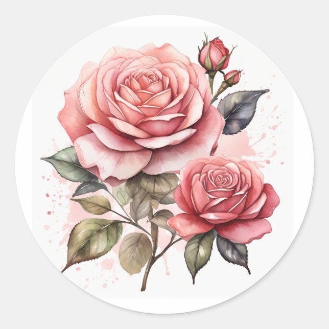 rosige Blume Runder Aufkleber (Vorderseite)