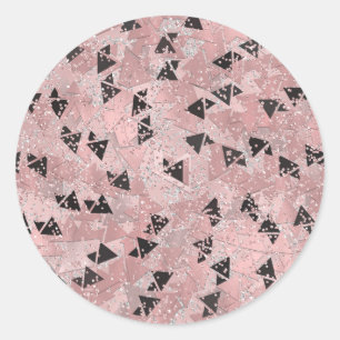 Rosige Rosen-Pink-Gold- und schwarze Dreiecksstruk Runder Aufkleber