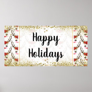 Rosige Wangen Goldene Augen Florales Rentier-Party Poster