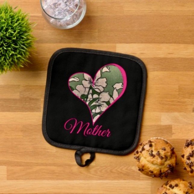 Rosiger Blüten Grün   Topflappen (Pot Holder Full rubber protection cover no slip silicon hanging loop. )