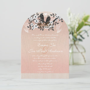 Rosiger Blütenzweig Vintage Liebesvögel Hochzeit Einladung