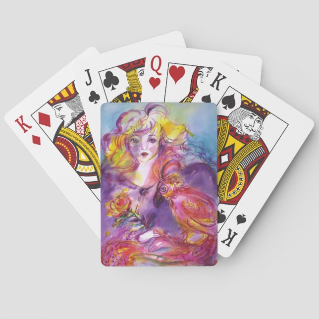 ROSINA / Dame mit Papagei und Rose Aquarell Spielkarten (Rückseite)
