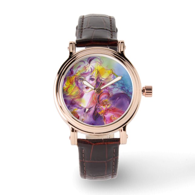 ROSINA/Young Girl mit Rose und Papagei Armbanduhr (Vorderseite)