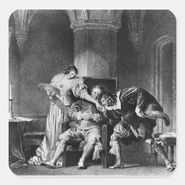 Rosine, Bartholo, Graf Almaviva Quadratischer Aufkleber (Vorderseite)