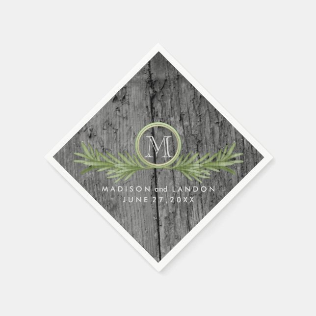 Rosmarin und Rustikale Holzhochzeit Serviette (Ecke)