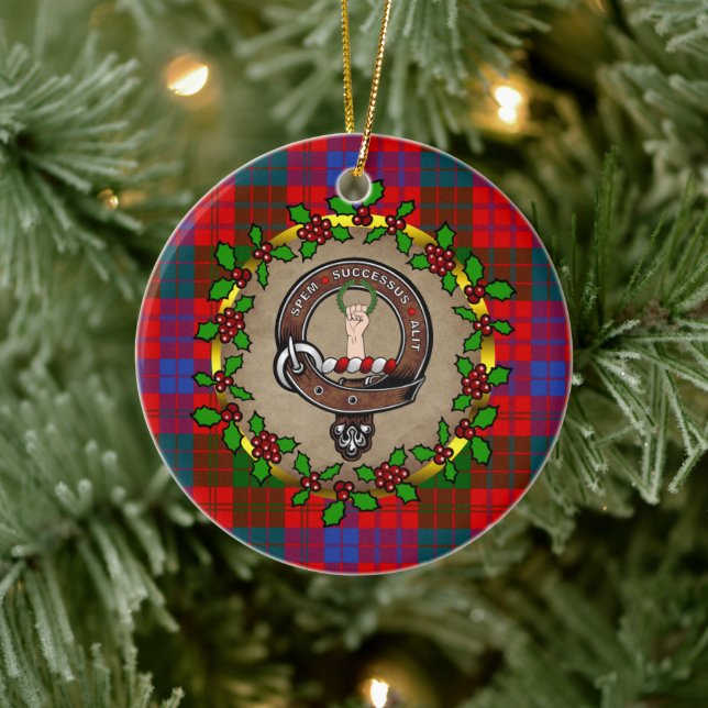Ross Clan Abzeichen & Tartan Personalisierte Weihn Keramik Ornament (Baum)
