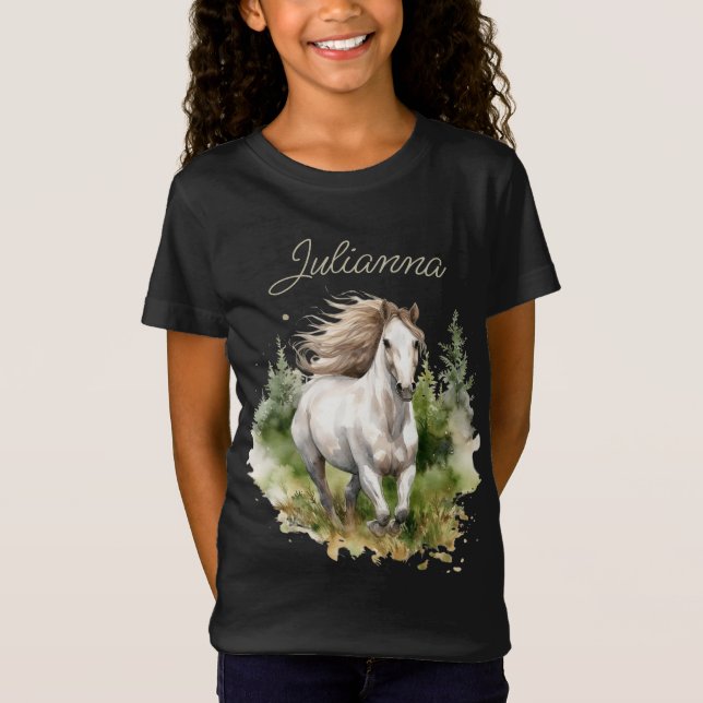 Ross Wasserfarbe Weißer Arabian Pferdepfeife Natur T-Shirt (Vorderseite)