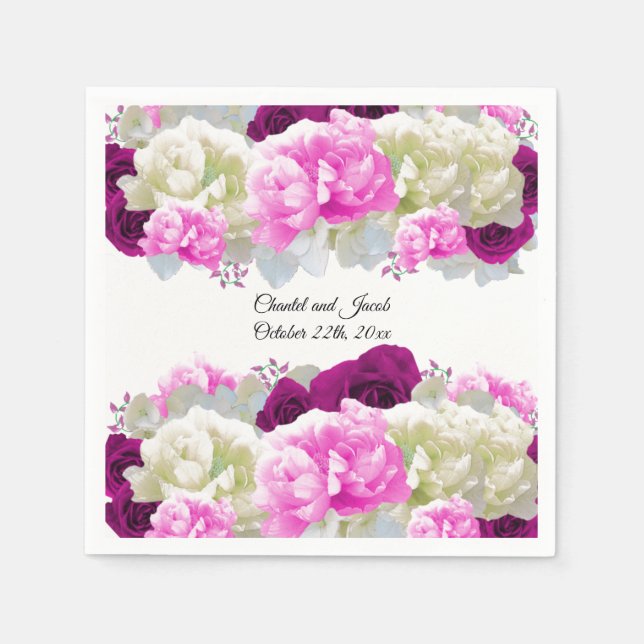 Rosse und Peonies Hochzeitspapier Napkins Serviette (Vorderseite)