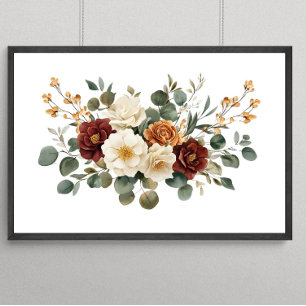 Rost-Bordeaux-Terrakotta-Creme-Blumen Botanik  Poster