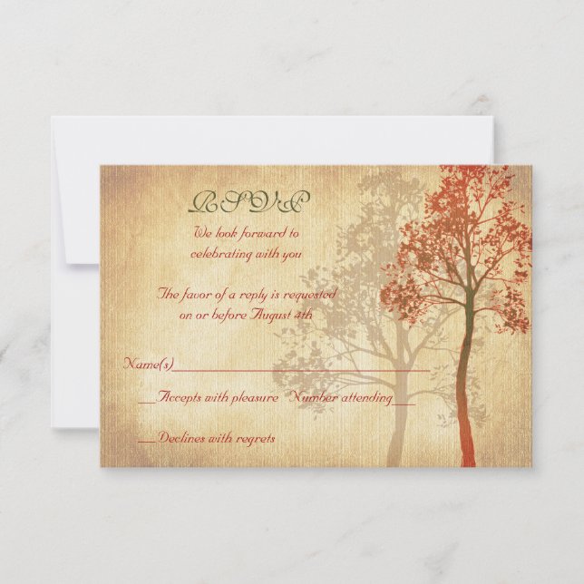 Rost Herbst Baum Hochzeit Antwortkarte RSVP Karte (Vorderseite)