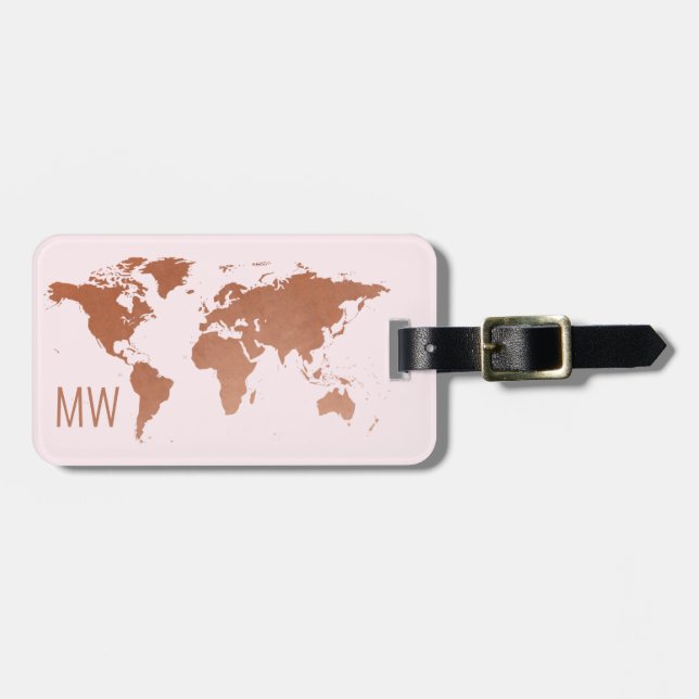 Rost Kupfer und Rose Gold Pink Weltkarte Gepäckanhänger (Vorderseite horizontal)