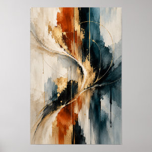 Rost-Navy-Gold-Fließende-Abstrakte-Wandkunst Poster