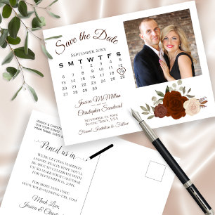 Rost-Orange-Rose Foto und Kalender Save the Date Ankündigungspostkarte