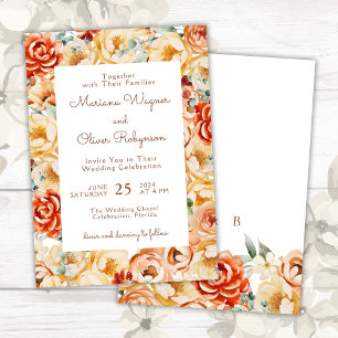 Rost Pfirsich Beige Weiße Romantische Florale Hoch Einladung
