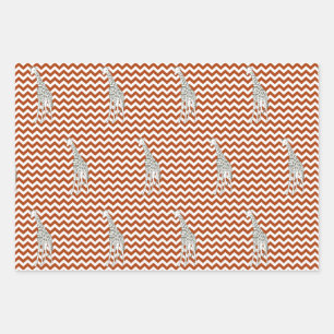 Rost Red Safari Zickzack mit Pop Art Giraffe Geschenkpapier Set