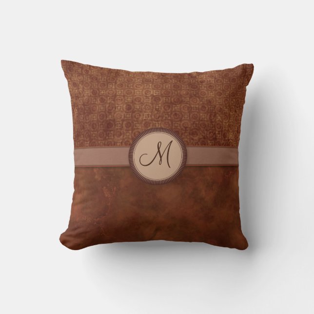 Rost-rotes Münzen-Muster mit Monogramm Kissen (Vorderseite)