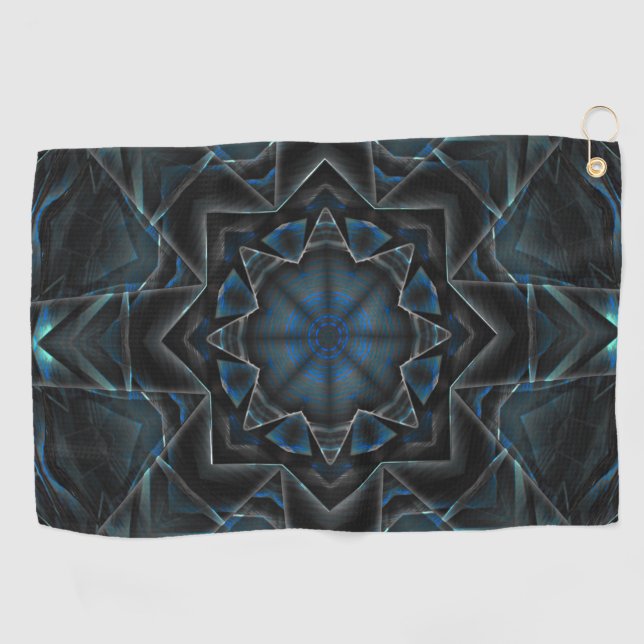 Rost schmutzig gealtert blaues Kaleidoskop-Getrieb Golfhandtuch (Horizontal)