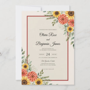 Rost Sonnenblumen-Dahlie Hochzeit Einladung