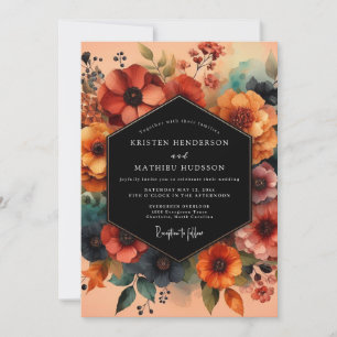 Rost Teal Schwermütige Florale Hochzeit Einladung