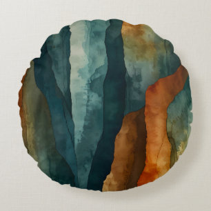Rost und Aquamarin Rundes Kissen