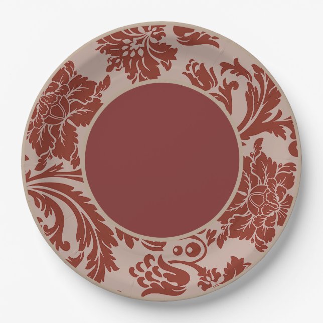 Rost und beige formelle Hochzeitsplatte Pappteller (Vorderseite)