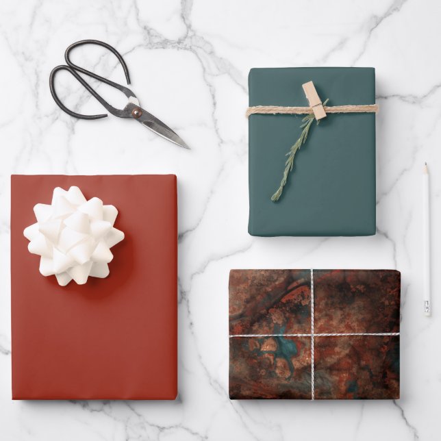 Rost und türkisfarbener Stein Geschenkpapier Set (Vorderseite)