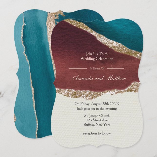Rost und Turquoise Gold Agate Hochzeitseinladungen (Vorne/Hinten)