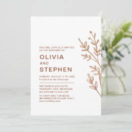 Rost und Weiß. Einfache Blätter. Moderne Hochzeit Einladung