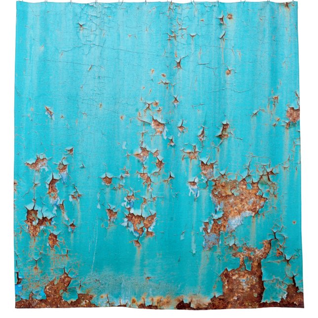 Rostblau gestrichene Metallwand. Detaillierter Fot Duschvorhang (Vorderseite)