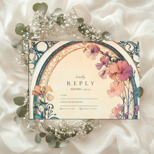 Rostblaue Blütenhochzeit RSVP Karte