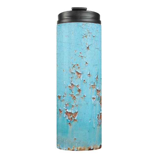 Rostblaues Metall: Texturierte Wand. Thermosbecher (Vorderseite)