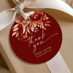 Rostbraune Bordeaux Blumen Hochzeit Geschenkanhänger