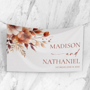 Rostbraune burgunderrote Blumen Hochzeit Banner
