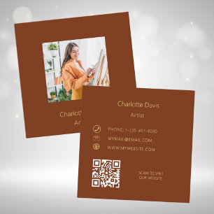 Rostbraunes Foto QR-Code Quadratische Visitenkarte