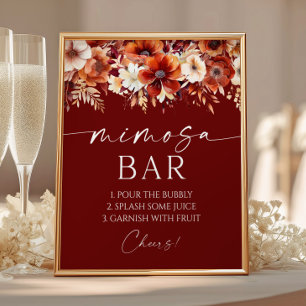 Rostburgunder-Blumen-Elegantes-Mimosa-Bar-Schild Poster