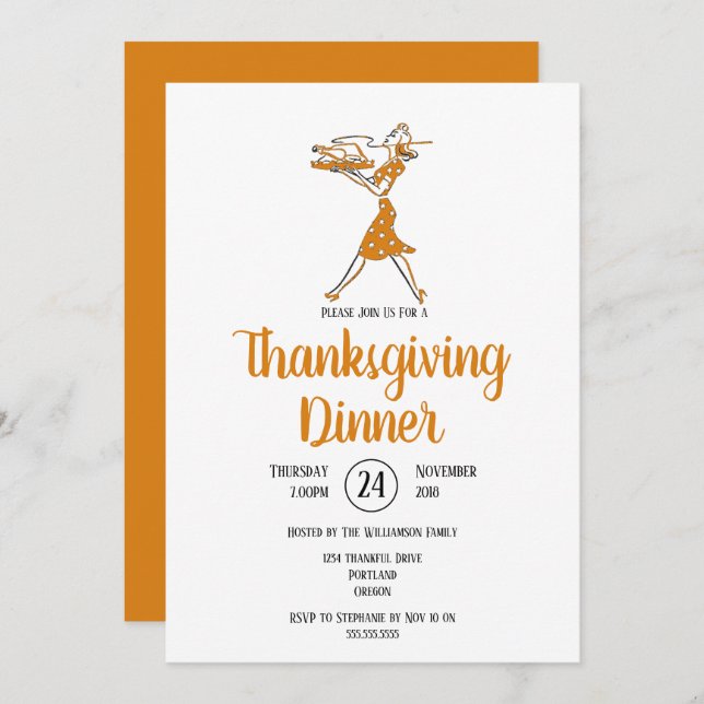 Rösten Türkei Retro Erntedank Abendessen Einladung (Vorne/Hinten)