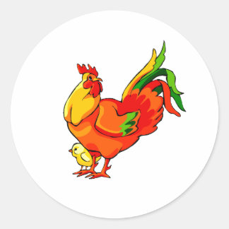 Roster-grüner Schwanz mit Baby chick.pnng Runder Aufkleber