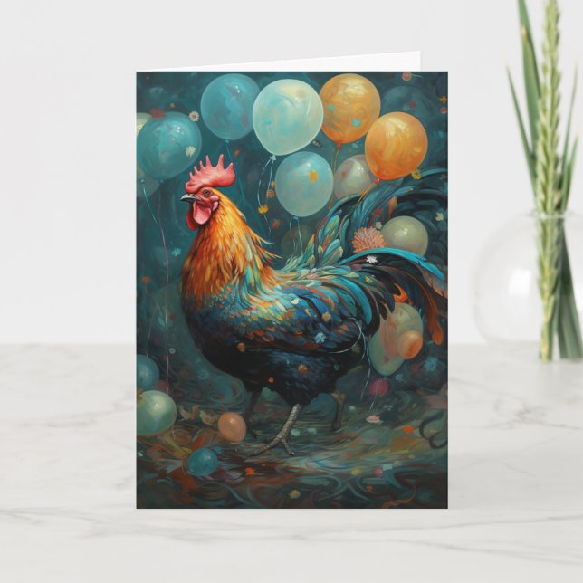 Roster Hühnchen mit Balloons Geburtstag Karte (Vorderseite)