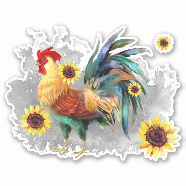 Roster mit Sonnenblumen, kundenspezifisch geschnit Aufkleber (Vorderseite)