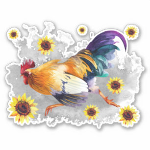Roster mit Sonnenblumen, kundenspezifisch geschnit Aufkleber
