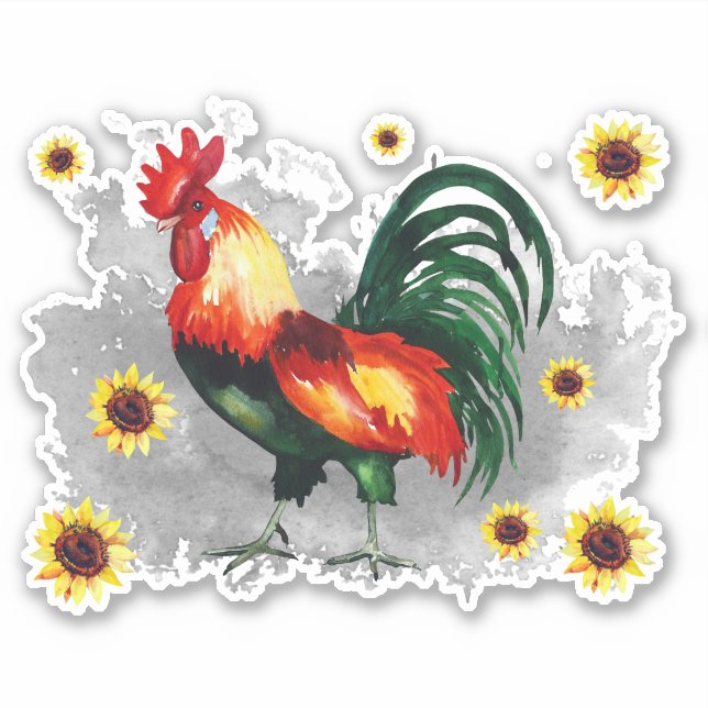 Roster mit Sonnenblumen, kundenspezifisch geschnit Aufkleber (Vorderseite)