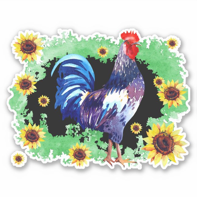Roster mit Sonnenblumen, kundenspezifisch geschnit Aufkleber (Vorderseite)