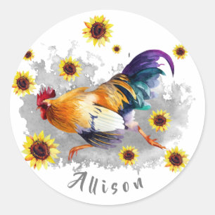 Roster mit Sonnenblumen Personalisiert Classic Rou Runder Aufkleber