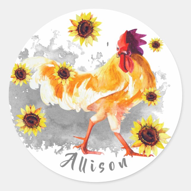 Roster mit Sonnenblumen Personalisiert Classic Rou Runder Aufkleber (Vorderseite)