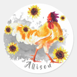 Roster mit Sonnenblumen Personalisiert Classic Rou Runder Aufkleber