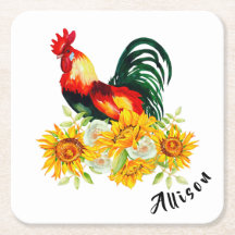 Roster mit Sonnenblumen Personalisiertes Viereckpa