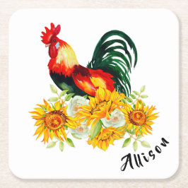 Roster mit Sonnenblumen Personalisiertes Viereckpa Rechteckiger Pappuntersetzer