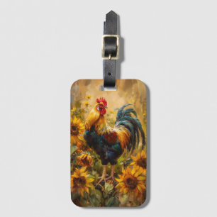 Roster und Sonnenblumen Ölgemälde Gepäckanhänger